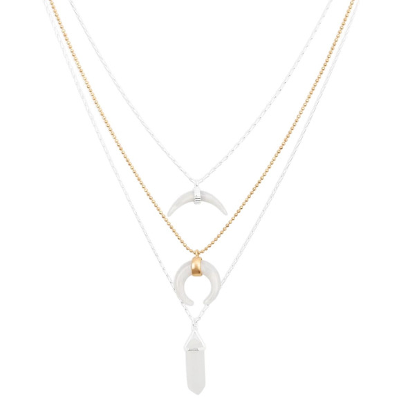 Lucky Brand Jewelry - Lucky Brand Crystal and Fang Pendant Layer Women Necklace, Metal, Two Tones Gold